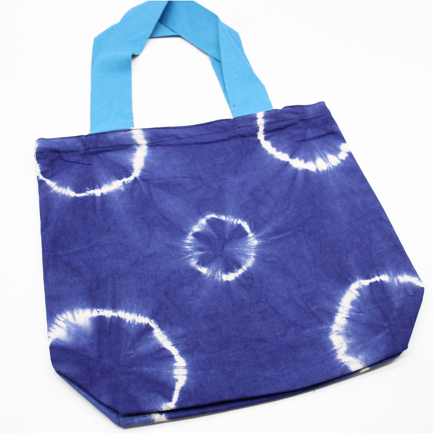 Bolsa de Algodón Natural- 38x42x12cm - Anillos Azules- Asa Azul