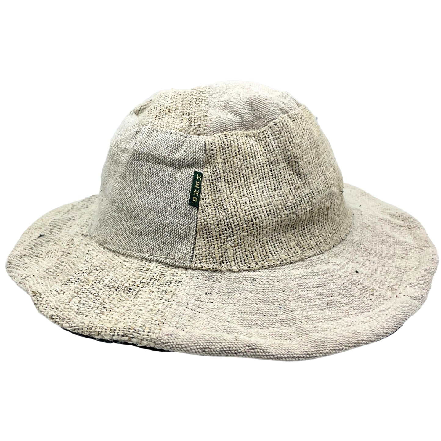 Sombrero boho de cáñamo y algodón con parches y aros - Natural