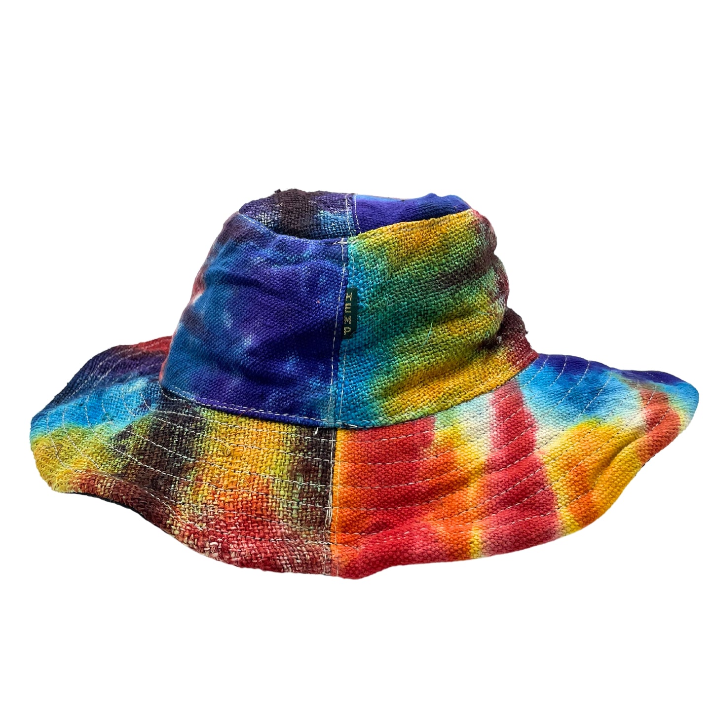Sombrero boho de cáñamo y algodón con parches y aros - Tiedye