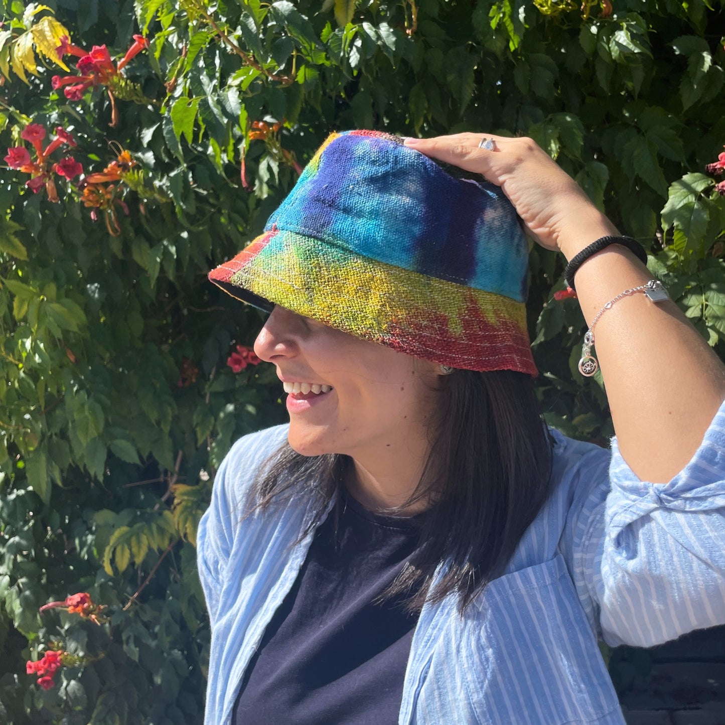 Sombrero boho de cáñamo y algodón con parches - Tiedye