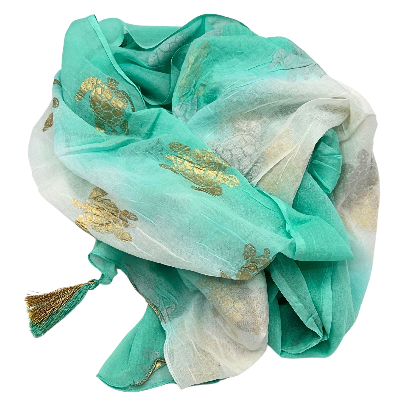 Pareo - Diseño de Tortuga en Blanco, Turquesa y Oro-175 x 115 cm