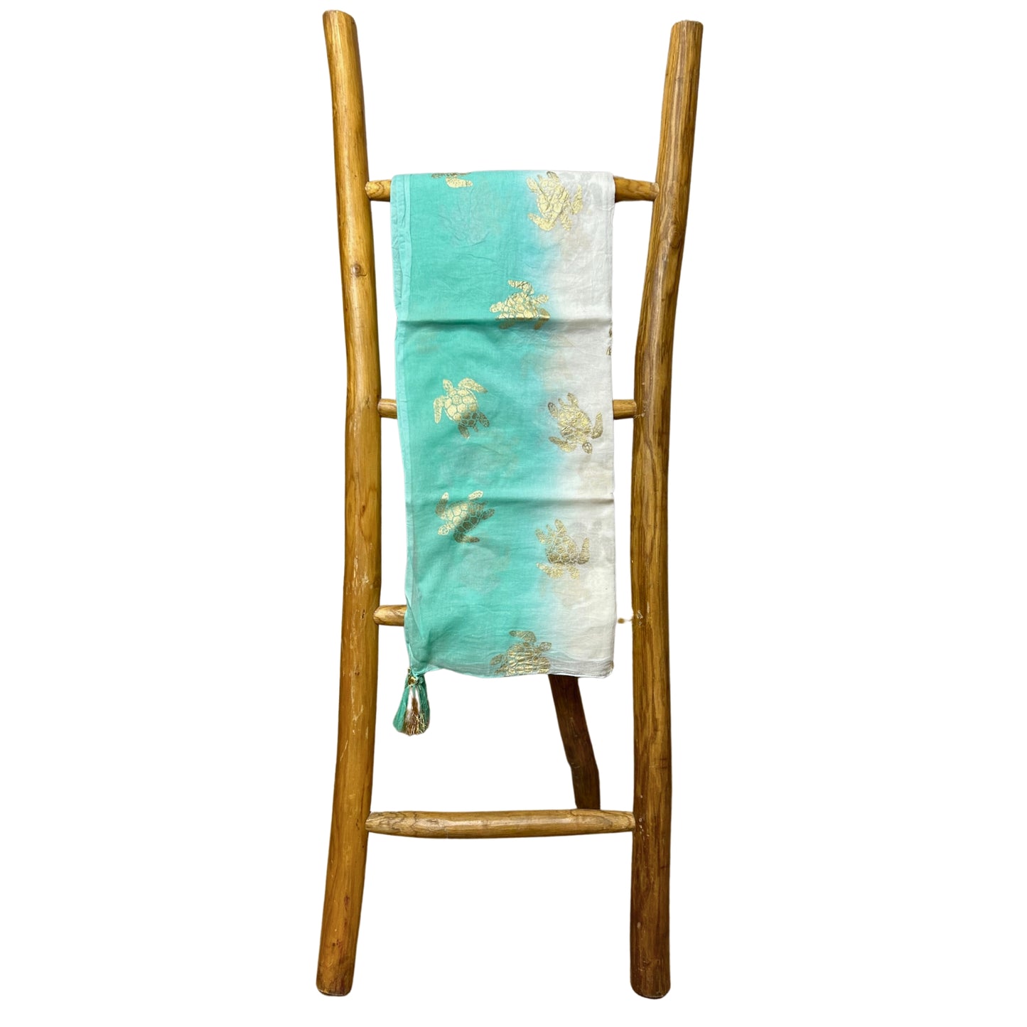Pareo - Diseño de Tortuga en Blanco, Turquesa y Oro-175 x 115 cm