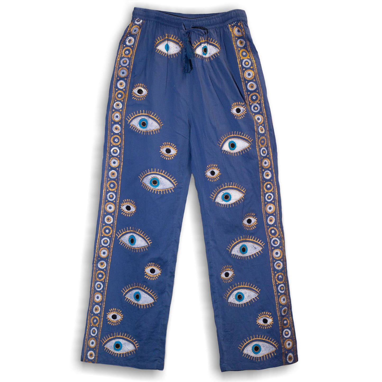 Pantalones - Diseño del Ojo Maligno en Azul Rico y Oro