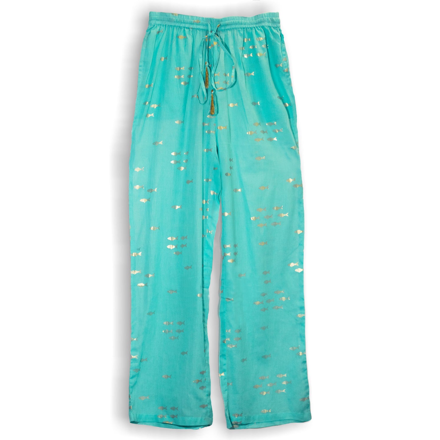 Pantalones - Diseño de Peces en Turquesa y Oro