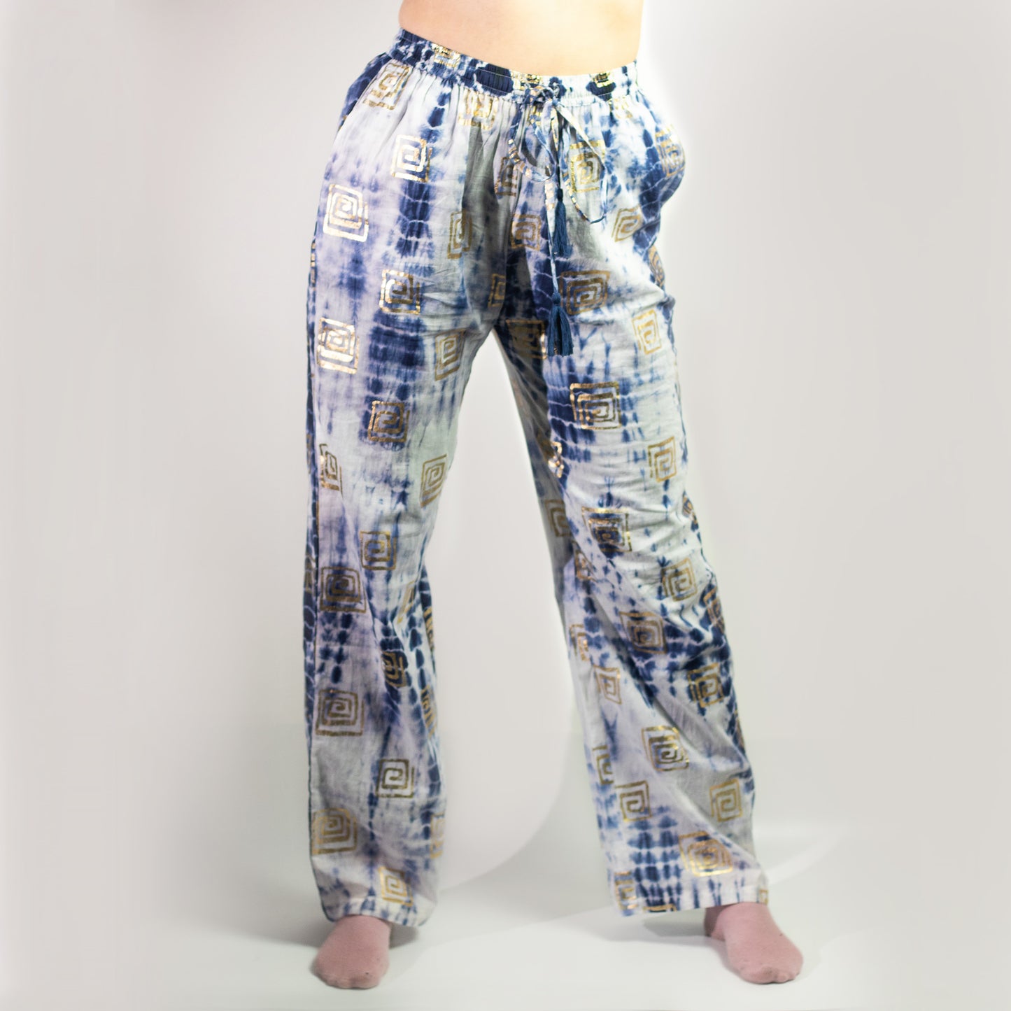 Pantalones - Motivo Griego en Oro y Azul