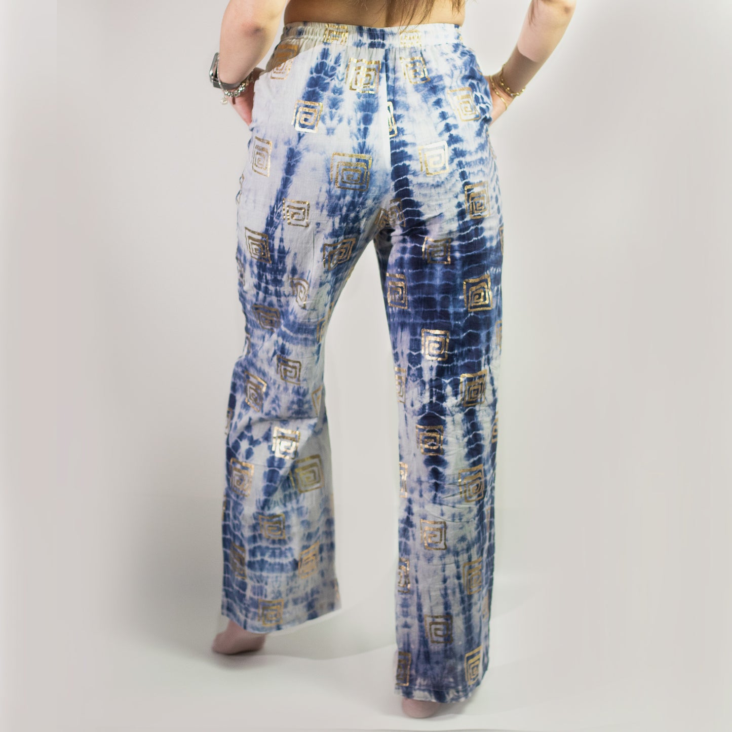 Pantalones - Motivo Griego en Oro y Azul