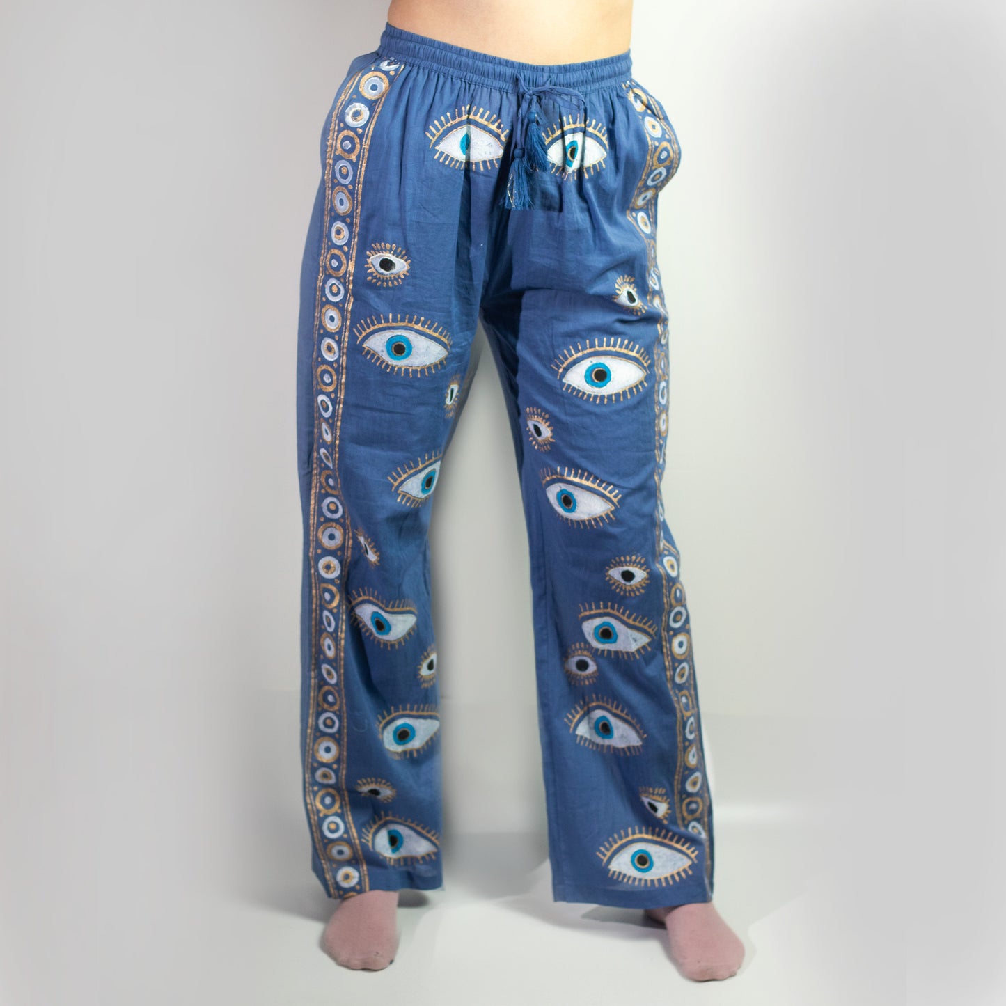 Pantalones - Diseño del Ojo Maligno en Azul Rico y Oro