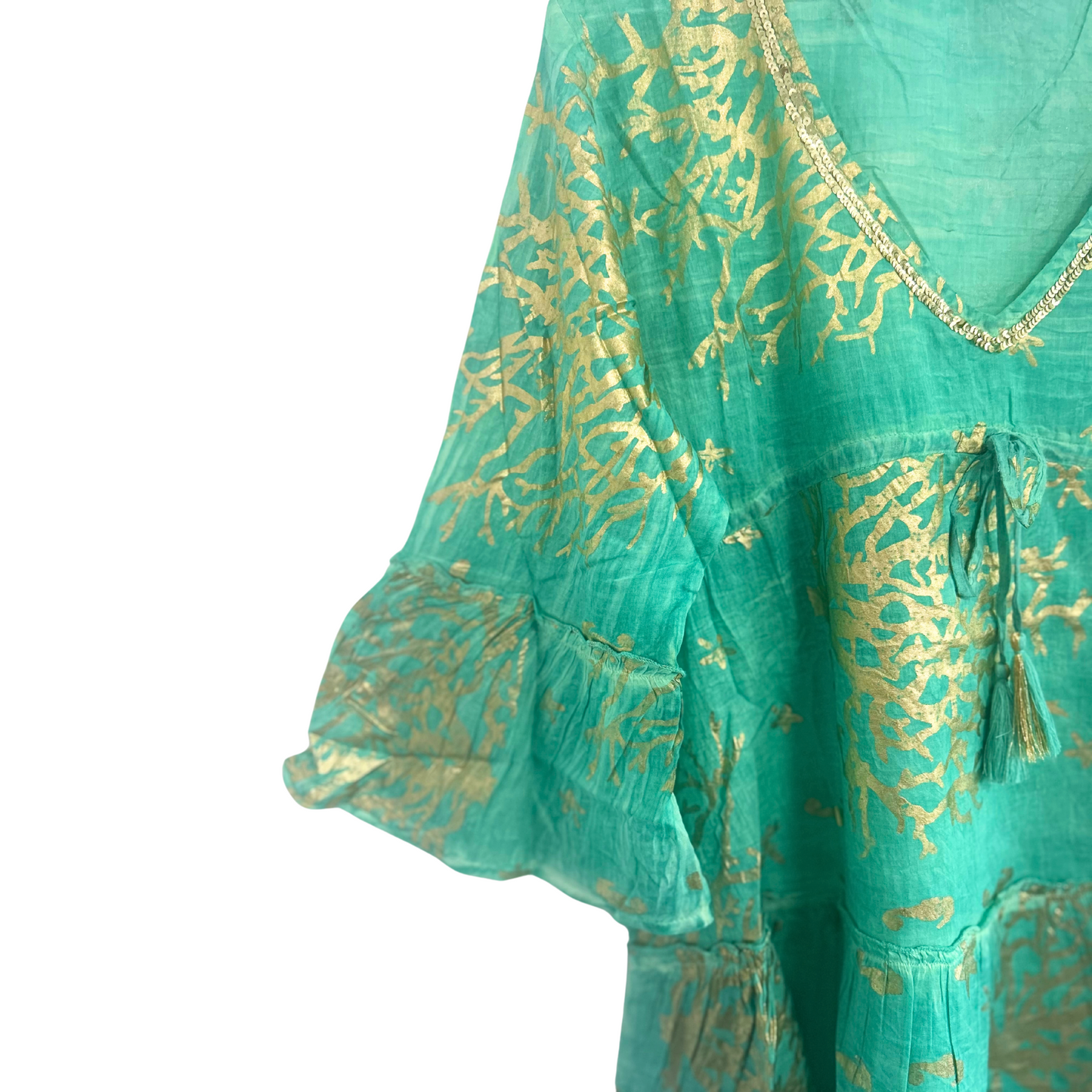 Vestido - Diseño en turquesa y coral dorado
