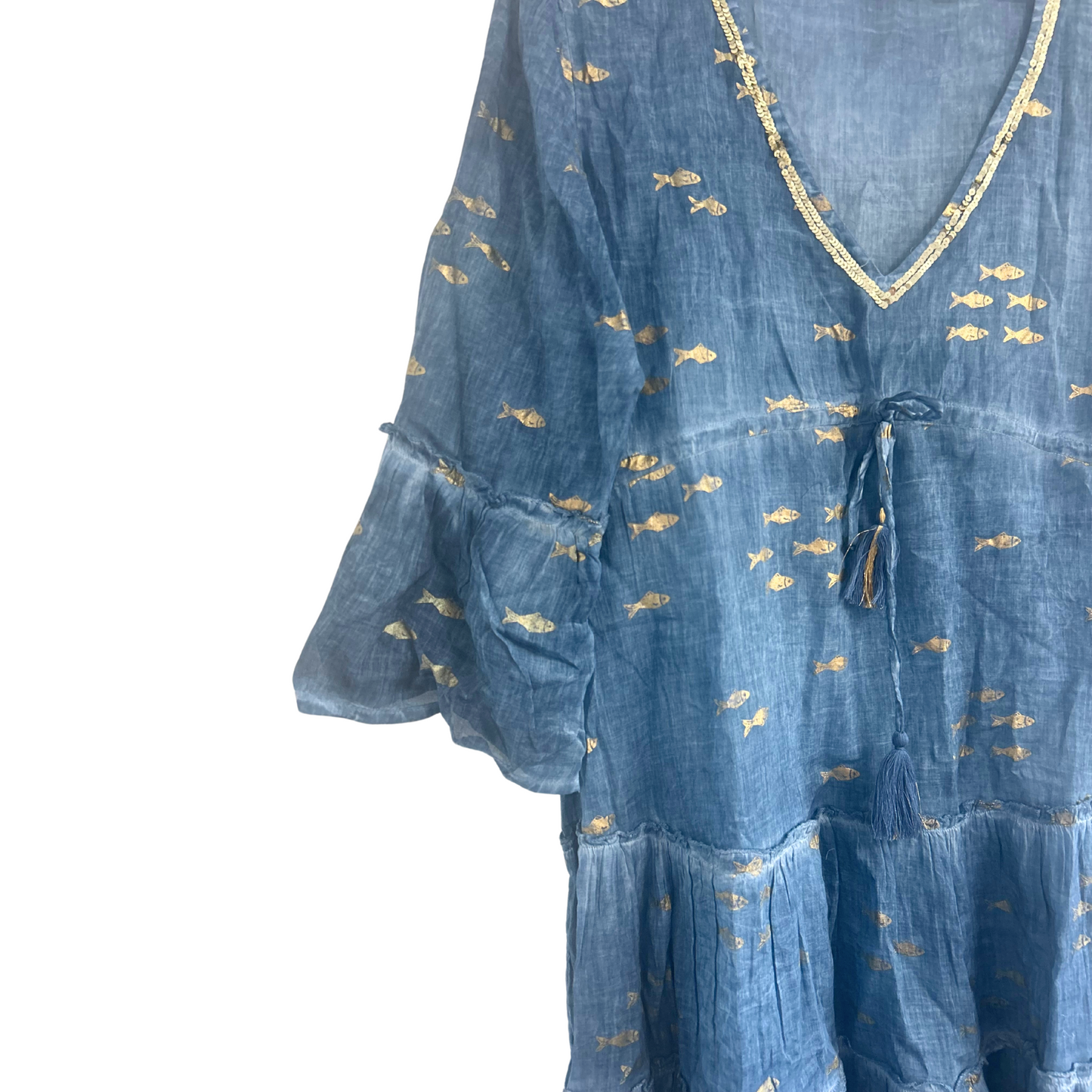 Vestido - Diseño de pez azul marino y dorado