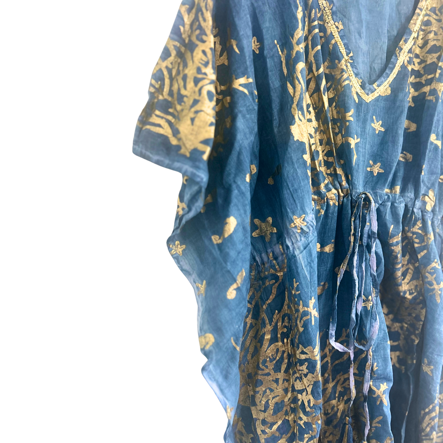 Vestido - Kaftan - Diseño de Coral en Azul Marino y Oro