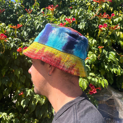 Sombrero boho de cáñamo y algodón con parches - Tiedye