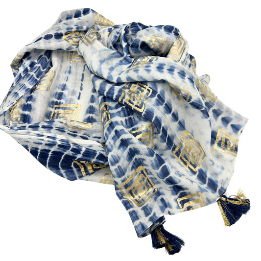 Pareo - Azul Teñido Anudado & Estampado-175 x 115 cm