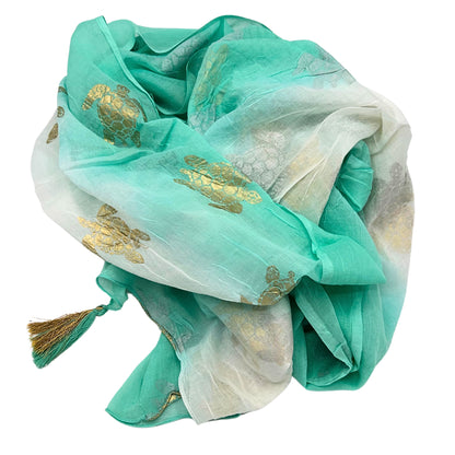 Pareo - Diseño de Tortuga en Blanco, Turquesa y Oro-175 x 115 cm