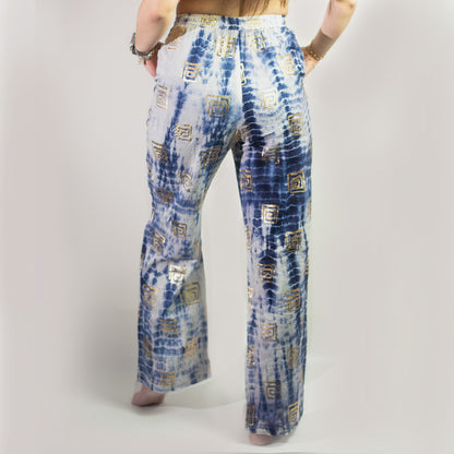 Pantalones - Motivo Griego en Oro y Azul